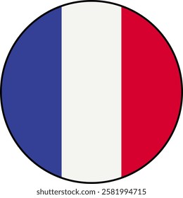 French flag vector circular icon on transparent background. Flag of France. Vector icon with black outline around the flag