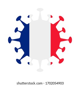 French flag in virus shape, symbolizing COVID-19 impact.