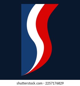 bandera francesa en ilustración ondulada para elemento de decoración de fondo de borde lateral o esquina