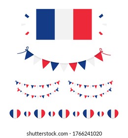 French flags and design elements set, collection for French National Day and other public holidays.
