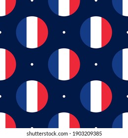 French flags in round, circle shape with dots vector seamless pattern background.
