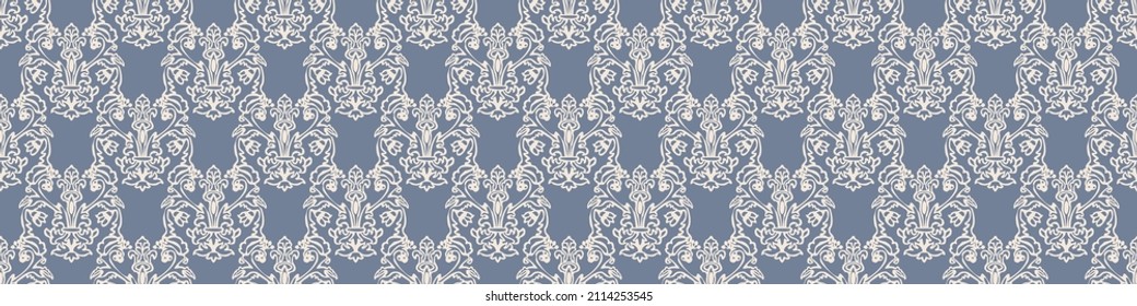 French fleur de lis royal lily seamless border. Farmhouse cottage banner. Lilies lys flower flourish motif rustic damask.