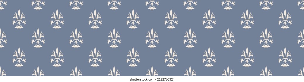 French fleur de lis royal lily seamless border. Farmhouse cottage banner. Lilies lys flower flourish motif rustic damask.