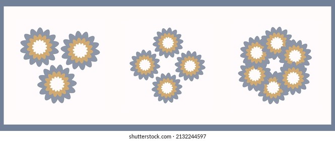 French floral motif set. Tonal farmhouse cottage style. Simple vintage rustic fabric textile effect. Primitive modern shabby chic kitchen cloth design group. 