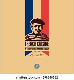 French food, French cuisine restaurant logo, French man icon, bon appetit