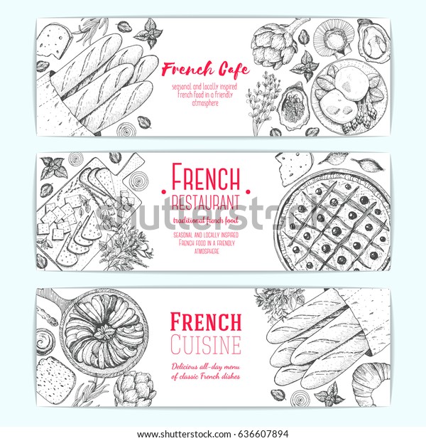 french food design template horizontal banners stock vector french menu template