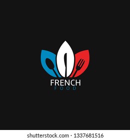 French food icon. French flag symbol Spoon fork and knife icons