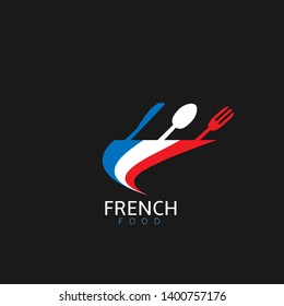 French food icon. French flag symbol Spoon fork and knife icons