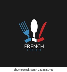 French food icon. French flag symbol Spoon fork and knife icons