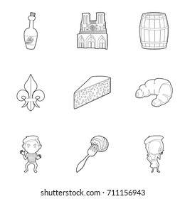 French food icons set. Outline set of 9 french food vector icons for web isolated on white background