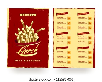 French Food Restaurant menu card template or flyer design.