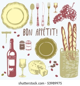 French  food and vine background