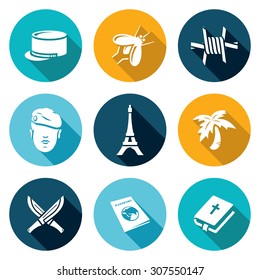 French Foreign Legion Icons Set. Vector Illustration. Isolated Flat Icons collection on a color background for design