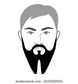 French Fork Beard style men in face illustration Facial hair mustache. Vector grey black portrait male Fashion template flat barber collection. Stylish hairstyle isolated outline on white background.