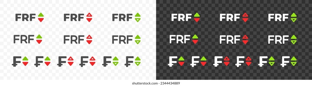 Franco francés, FRF con diseño vectorial de tipo de cambio de flecha arriba y abajo. Diseño gráfico del valor de las divisas y los tipos de cambio. Gráfico de comercio de divisas
