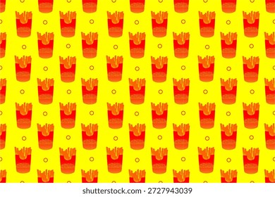 French frice seamless pattern. Seamless french frice pattern design.
Fast food pattern background. Hand drawn french frice pattern. 