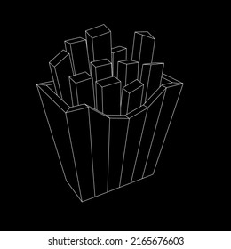 French fried potato in pack box. Fast food, junk. Wireframe low poly mesh vector illustration