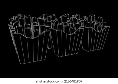 French fried potato in pack box. Fast food, junk. Wireframe low poly mesh vector illustration