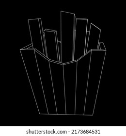 French fried potato in pack box. Fast food, junk. Wireframe low poly mesh vector illustration