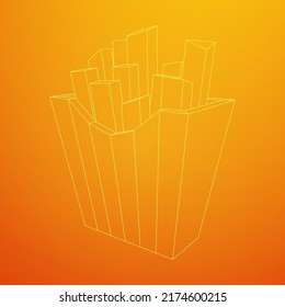 French fried potato in pack box. Fast food, junk. Wireframe low poly mesh vector illustration