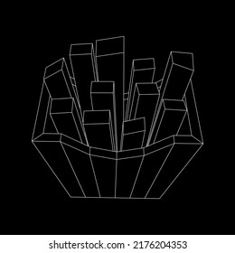 French fried potato in pack box. Fast food, junk. Wireframe low poly mesh vector illustration