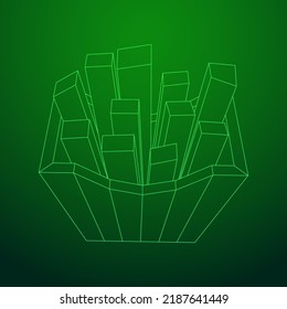 French fried potato in pack box. Fast food, junk. Wireframe low poly mesh vector illustration