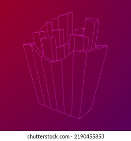 French fried potato in pack box. Fast food, junk. Wireframe low poly mesh vector illustration