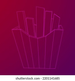 French fried potato in pack box. Fast food, junk. Wireframe low poly mesh vector illustration