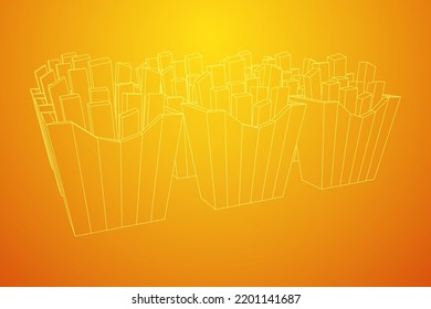 French fried potato in pack box. Fast food, junk. Wireframe low poly mesh vector illustration