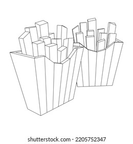 French fried potato in pack box. Fast food, junk. Wireframe low poly mesh vector illustration