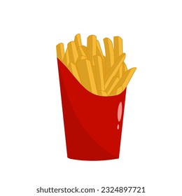 French fried potato in a red pack box. Fast food, junk. Cartoon vector illustration.