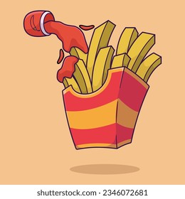 Patata frita francesa en una caja roja. Comida rápida, basura. Ilustración vectorial de dibujos animados.