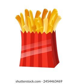 Patata frita francesa en una caja roja. Comida rápida, basura. Ilustración vectorial de dibujos animados.