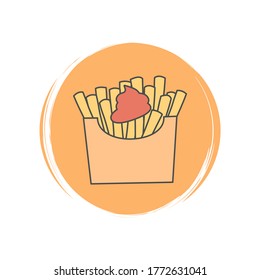 French fried potatoes icon vector, illustration on circle with brush texture, for social media story highlight