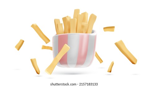 French fries in 3d realistic style isolated on white background. Vector illustration