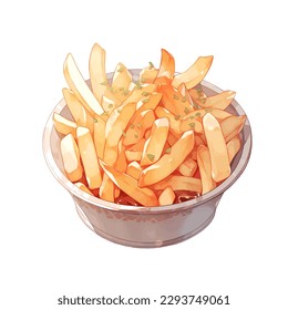 French fries anime style isolated on white background