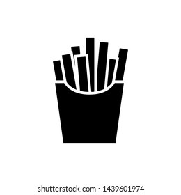 French fries black icon on white background. Fastfood illustration