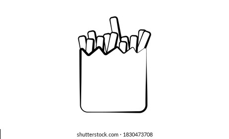 French fries in black and white style, vector illustration. appetizing potatoes, junk food, fat. potatoes in fried oil, lunch at a cafe. fast food, synthetic food.