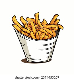 French fries in a bowl. Vector illustration of a fast food snack. hand-drawn vector illustration. hand-drawn vector illustration