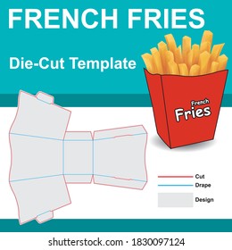 French fries Box with Die-Cut Template