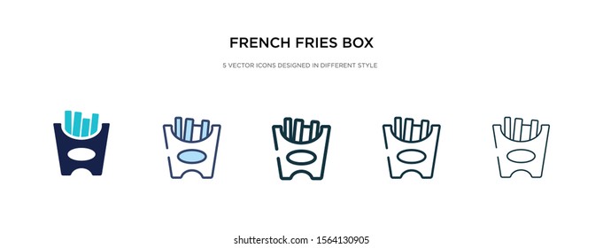 french fries box icon in different style vector illustration. two colored and black french fries box vector icons designed in filled, outline, line and stroke style can be used for web, mobile, ui