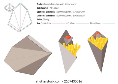 Caja de Fries Francesas con tapa para autobloqueo de la plantilla de empaque de salsa,corte de trozos de pegamento