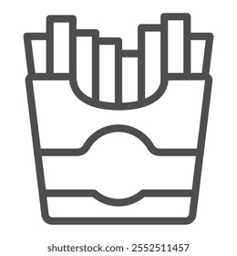 Batatas fritas ícone da linha da caixa, conceito fastfood frito. Gráficos vetoriais. Sinal de balde de batatas no fundo branco, ícone de estilo de contorno para design móvel ou web