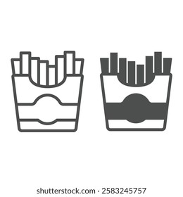 French fries box line and solid icon, fried fastfood concept. Vector graphics. Potatoes bucket sign on white background, outline style icon for mobile or web design