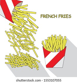  French fries in the French fries box on white background,cartoon vector flat.