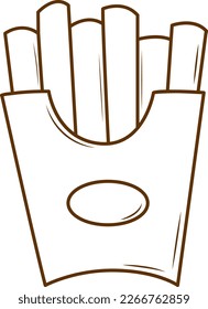 French Fries Box Outline. Fast food hand drawn line illustration.