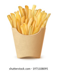 french fries in box realistic vector