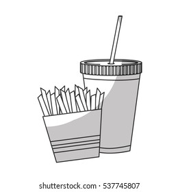 french fries box  and soft drink icon over white background. fast food concept. vector illusttration