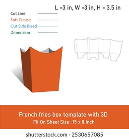 French fries box template with 3D, vector file