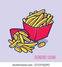 Patatas fritas con icono de Ilustración vectorial de caja